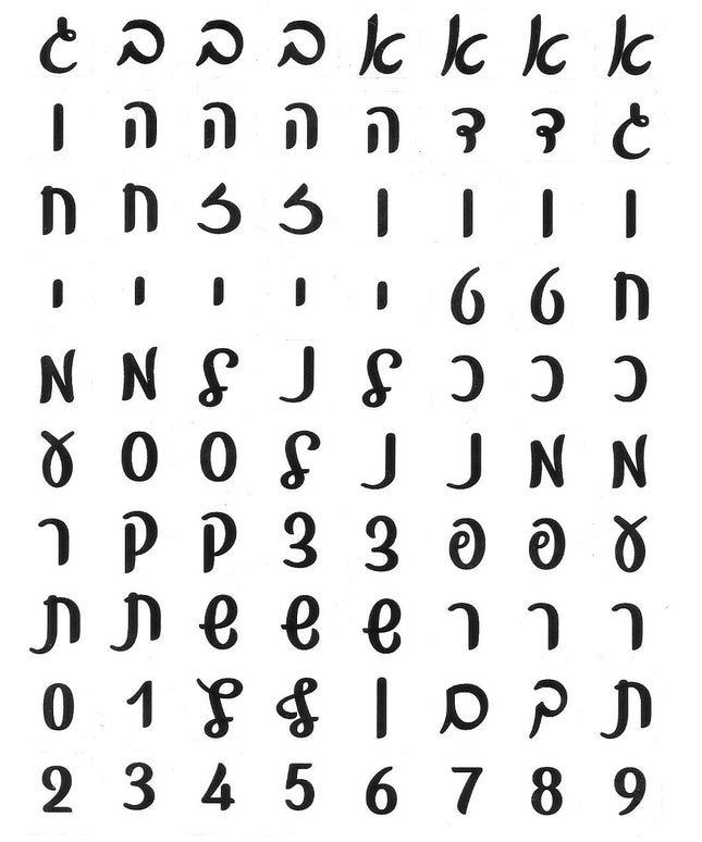 אותיות כתב א-ב בצבע שחור על רקע שקוף