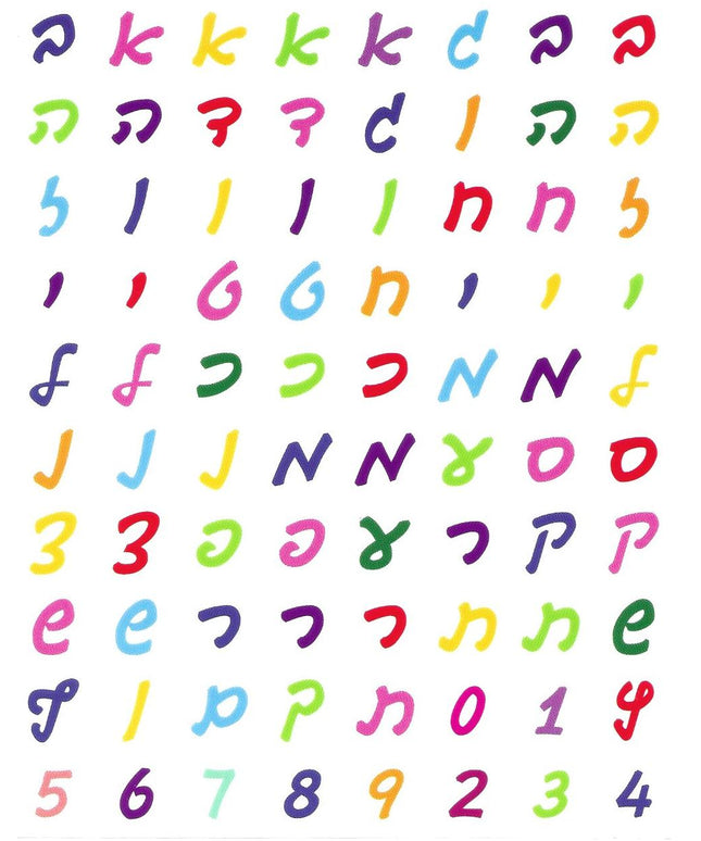 אותיות כתב א-ב במגוון צבעים