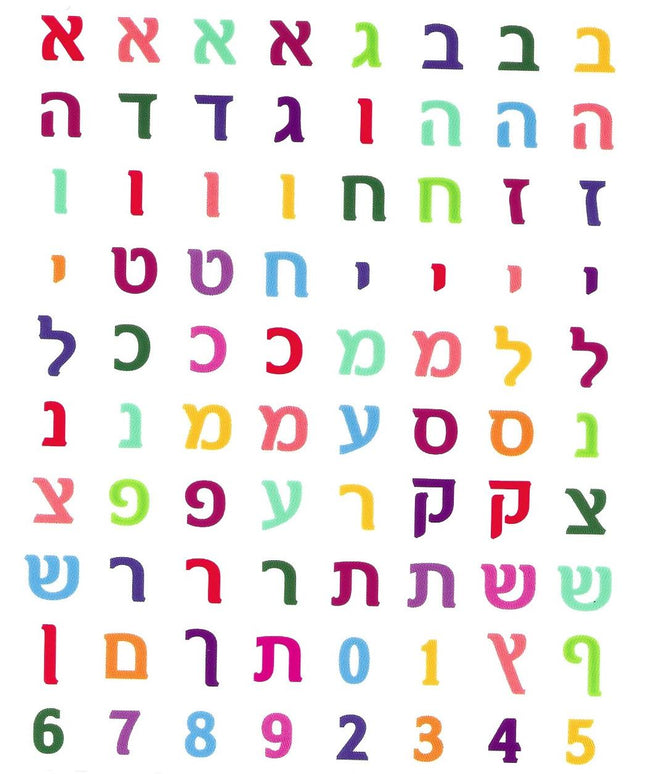 אותיות דפוס א-ב במגוון צבעים על רקע שקוף