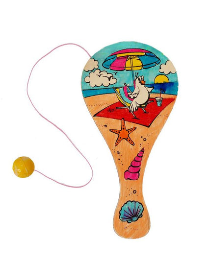 מטקה עם ציור חוף וכדור גלידה מחובר בחוט