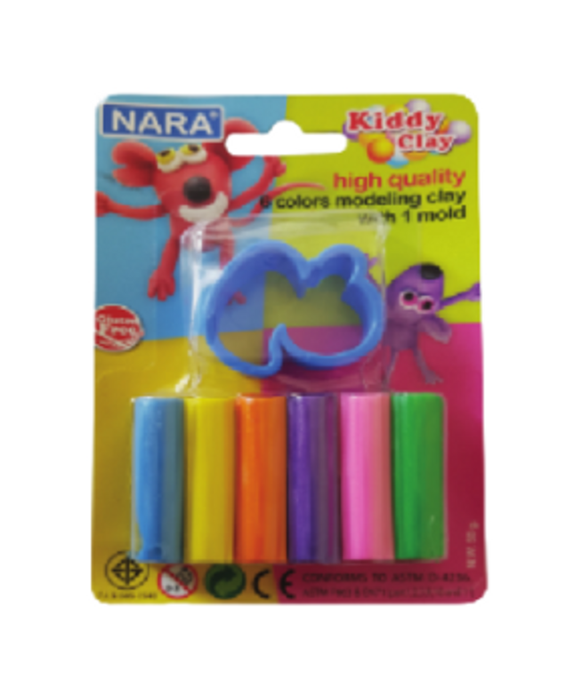 פלסטלינה 6 צבעים 50 גרם + שבלונה